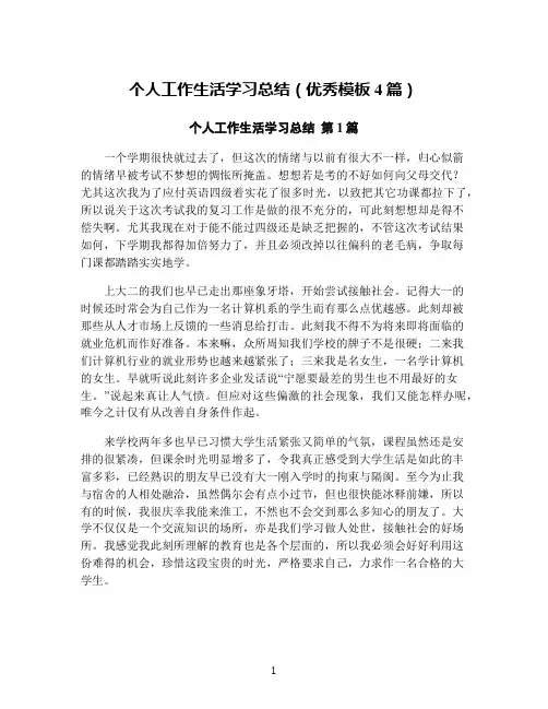 个人工作生活学习总结(优秀模板4篇)