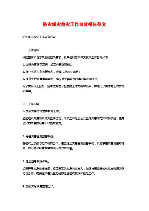 防灾减灾救灾工作自查报告范文