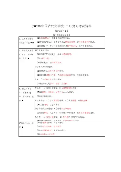 《中国古代文学史(二)》复习考试资料