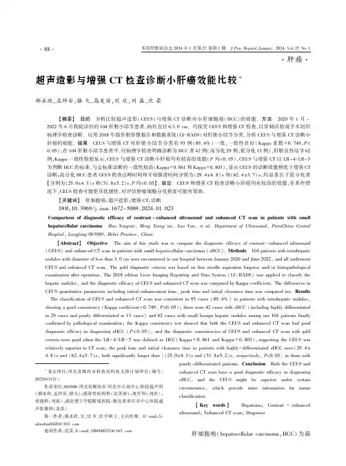 超声造影与增强CT_检查诊断小肝癌效能比较