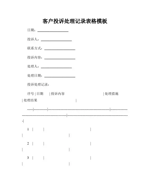 客户投诉处理记录表格模板