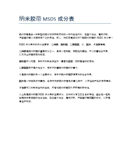 纳米胶带MSDS成分表