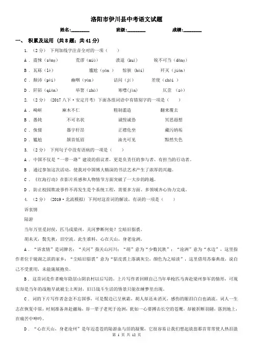 洛阳市伊川县中考语文试题