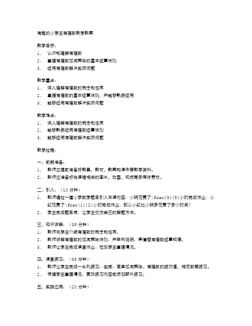 有趣的小学生有理数教学教案