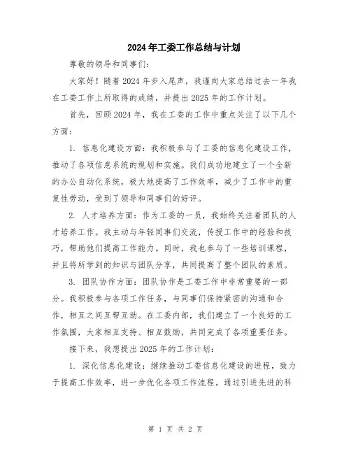 2024年工委工作总结与计划