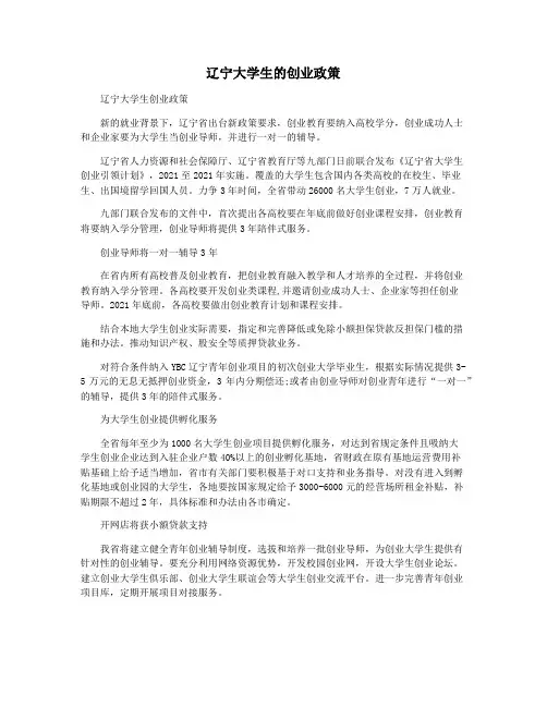辽宁大学生的创业政策