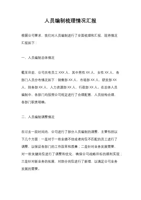 人员编制梳理情况汇报