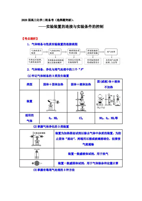 2020届高三化学二轮备考(非选择题突破)：实验装置的连接和实验条件的控制【考点透析  答案+解析】