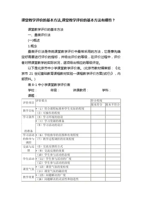 课堂教学评价的基本方法,课堂教学评价的基本方法有哪些？