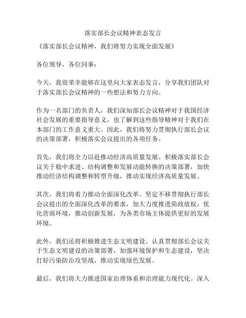 落实部长会议精神表态发言