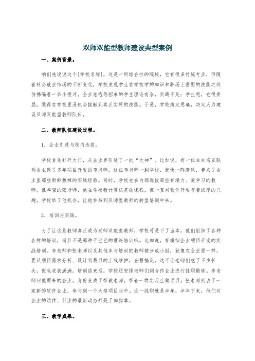 双师双能型教师建设典型案例