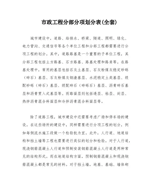 市政工程分部分项划分表(全套)