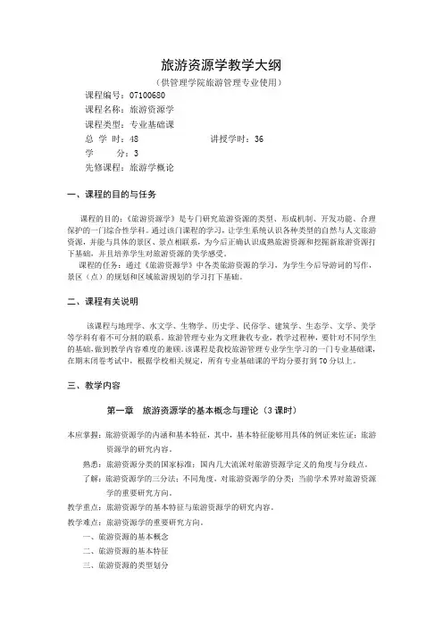 旅游资源学教学大纲