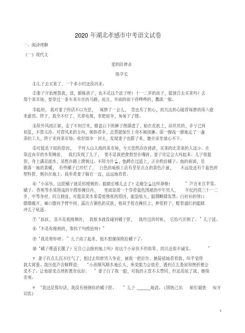 2020年湖北孝感市中考语文试卷及答案解析