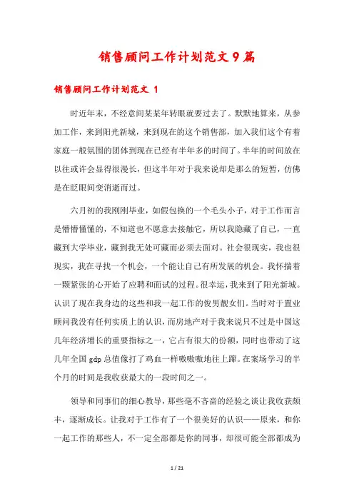 销售顾问工作计划范文9篇
