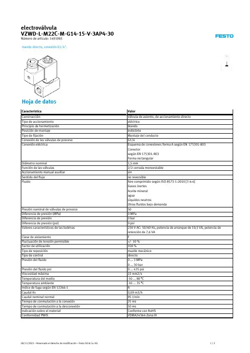 Festo VZWD-L-M22C-M-G14-15-V-3AP4-30 商品说明书