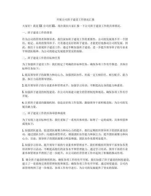 开展公司班子建设工作情况汇报