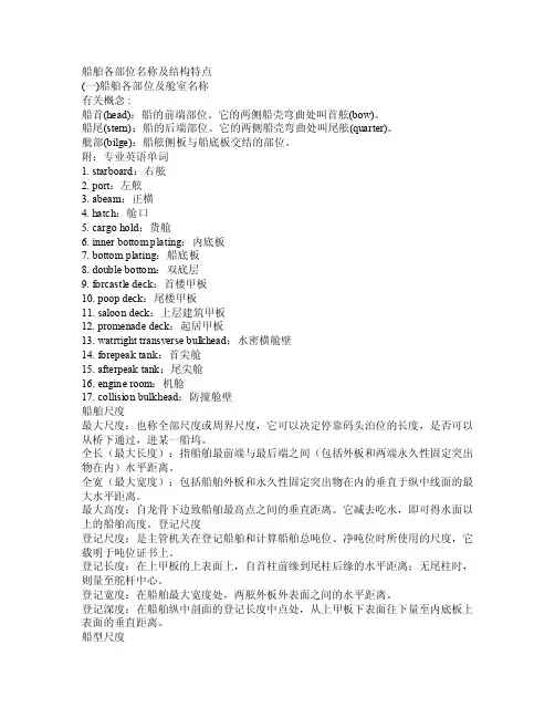 船舶各部位名称及结构特点English中文