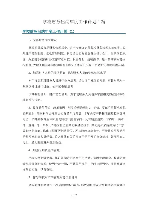 学校财务出纳年度工作计划4篇