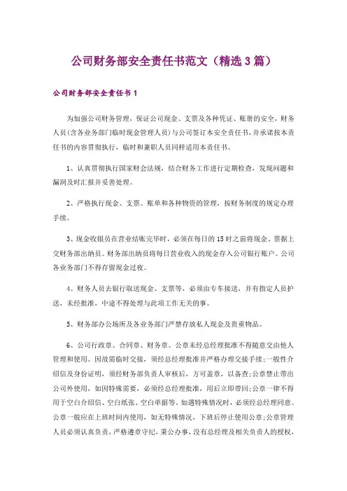 公司财务部安全责任书范文(精选3篇)