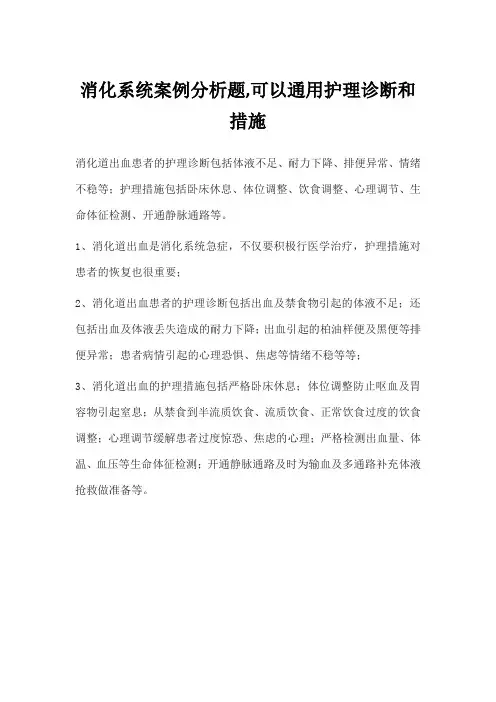 消化系统案例分析题,可以通用护理诊断和措施