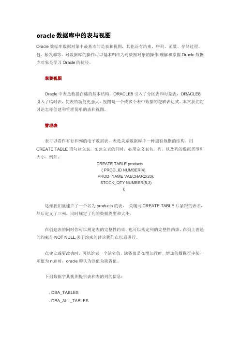 oracle数据库中的表与视图