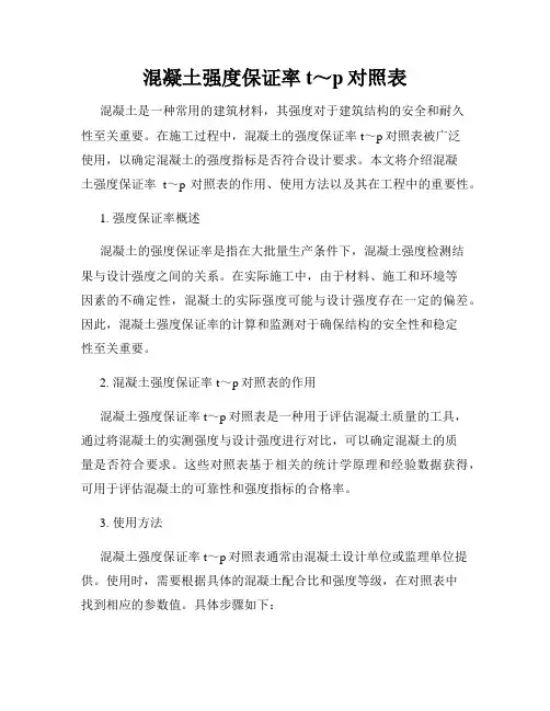 混凝土强度保证率t～p对照表