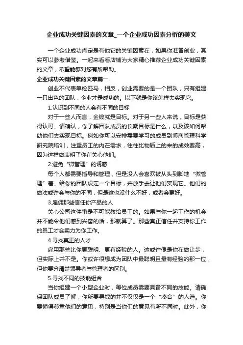 企业成功关键因素的文章_一个企业成功因素分析的美文