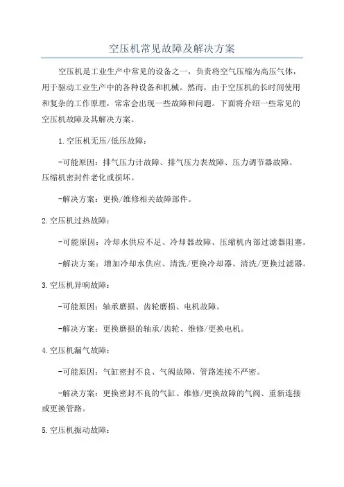 空压机常见故障及解决方案