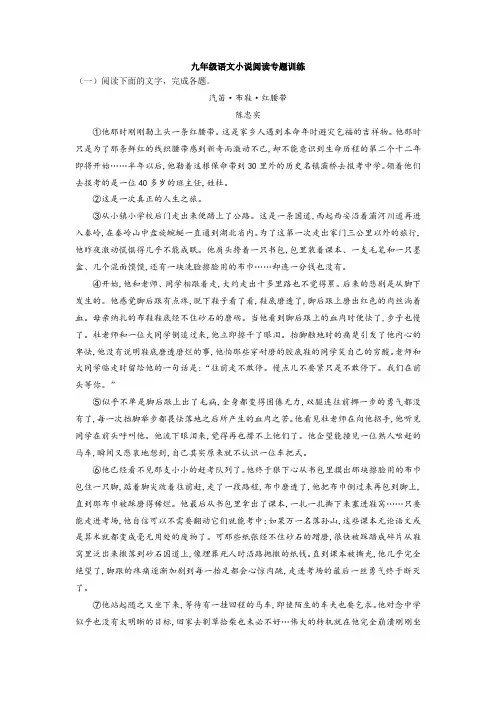 九年级语文小说阅读专题训练