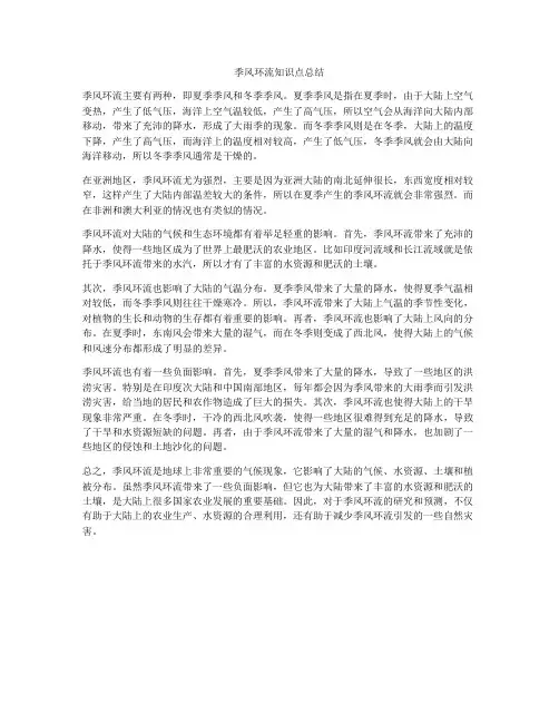季风环流知识点总结
