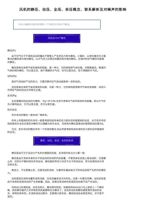 风机的静压、动压、全压、余压概念、联系解析及对噪声的影响