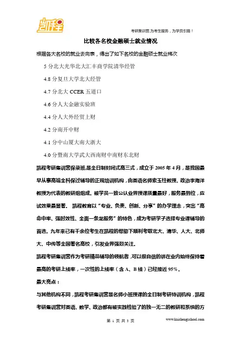 比较各名校金融硕士就业情况