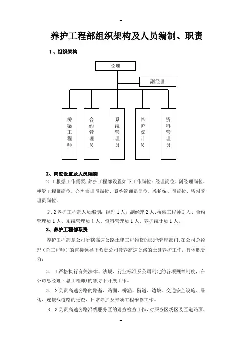 养护工程部组织架构及人员编制