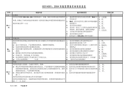 环境管理体系审核检查表