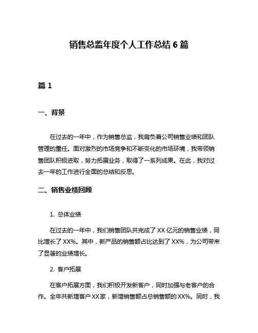 销售总监年度个人工作总结6篇