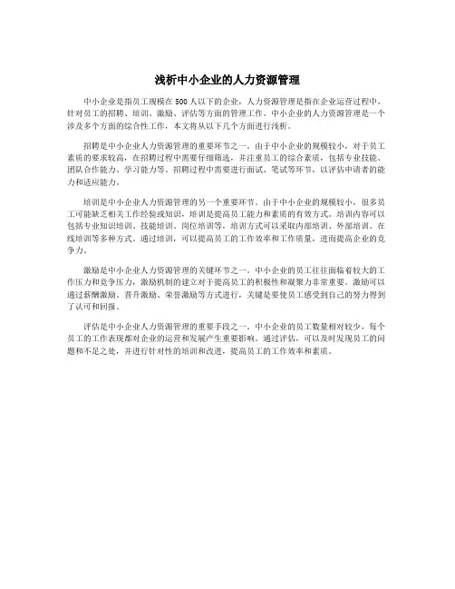 浅析中小企业的人力资源管理