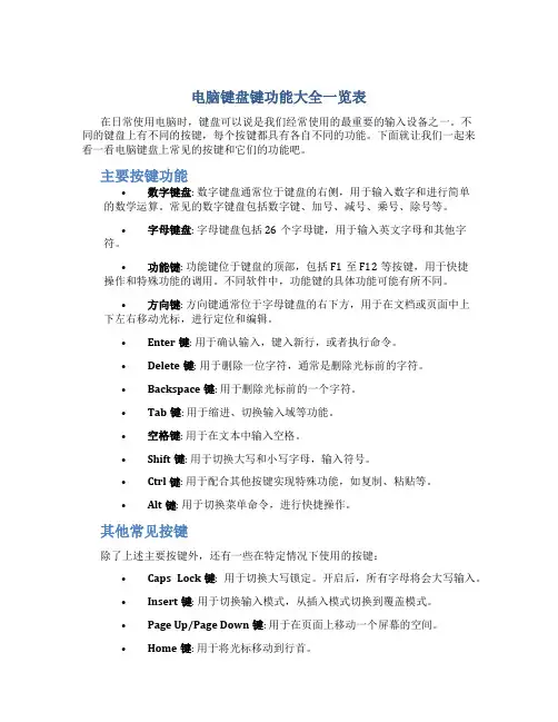电脑键盘键功能大全一览表