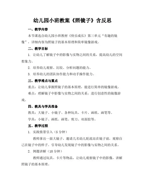 幼儿园小班教案《照镜子》含反思