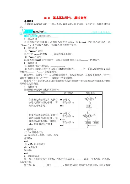 高考数学一轮复习 第十二章算法初步与框图、推理与证明、复数12.2基本算法语句、算法案例教学案