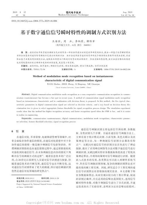 基于数字通信信号瞬时特性的调制方式识别方法