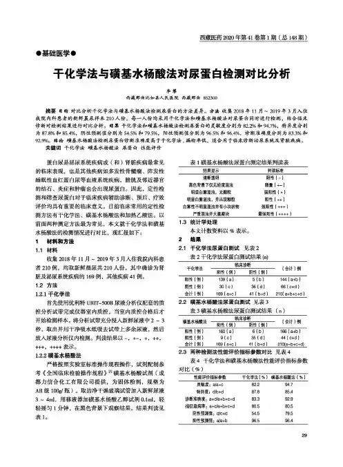 干化学法与磺基水杨酸法对尿蛋白检测对比分析