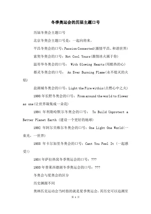 冬季奥运会的历届主题口号