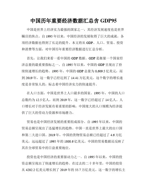 中国历年重要经济数据汇总含GDP95