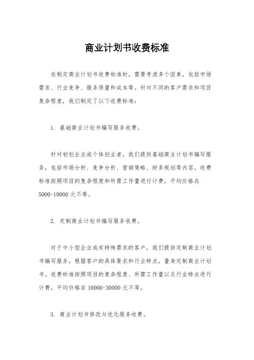 商业计划书收费标准
