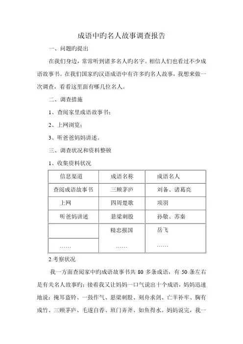成语中的名人故事调查汇总报告