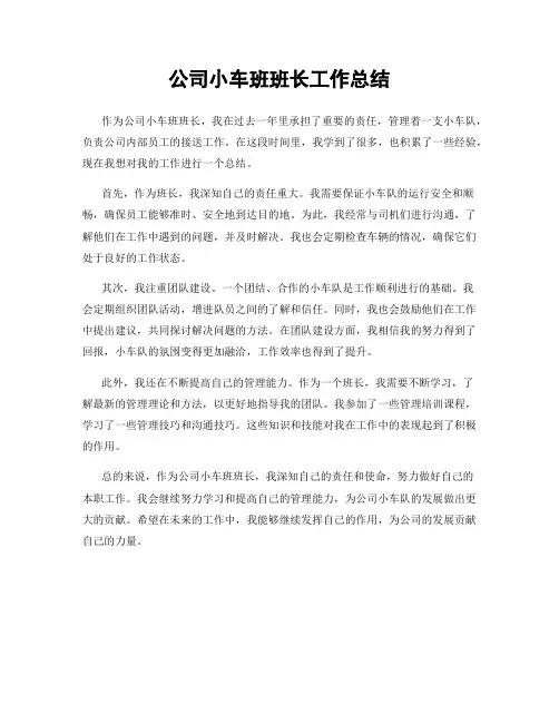 公司小车班班长工作总结