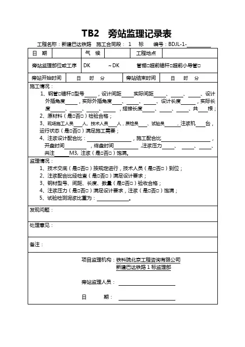 超前支护旁站监理记录表