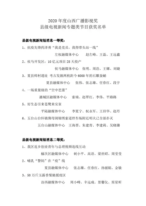 2020年度山西广播影视奖