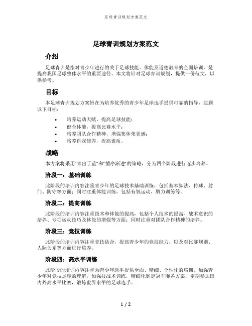 足球青训规划方案范文